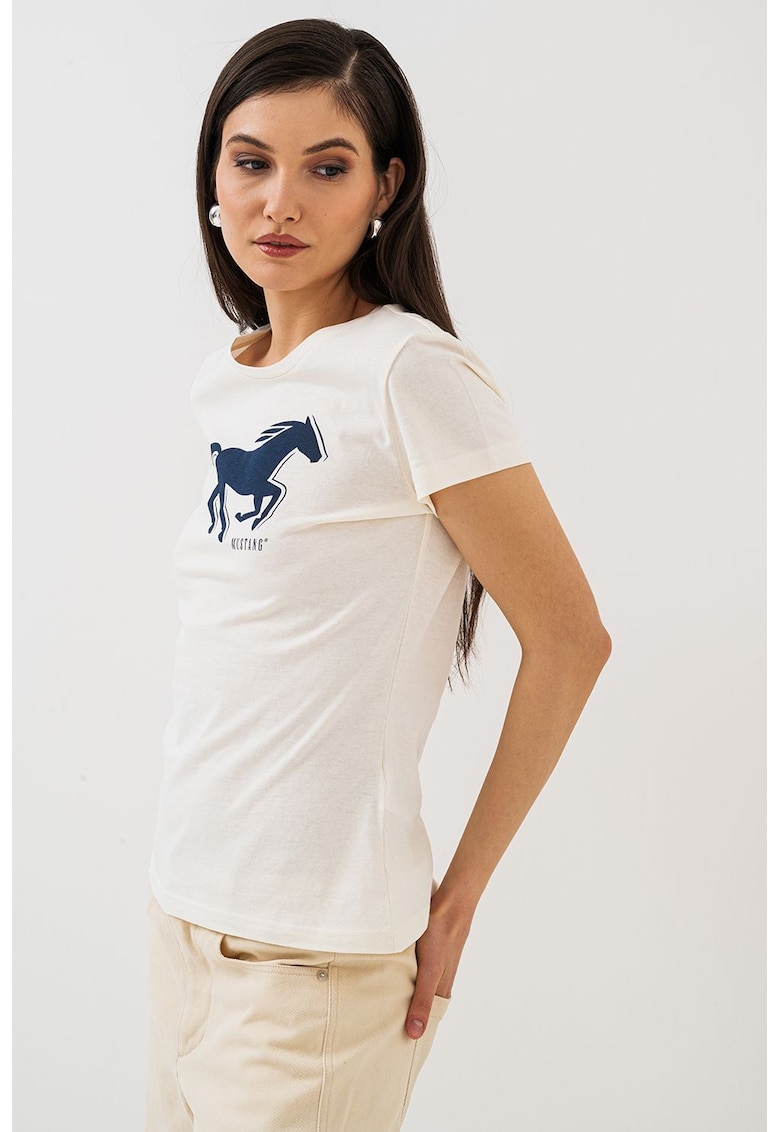 Oferte la Tricou cu decolteu la baza gatului si logo - Alb murdar