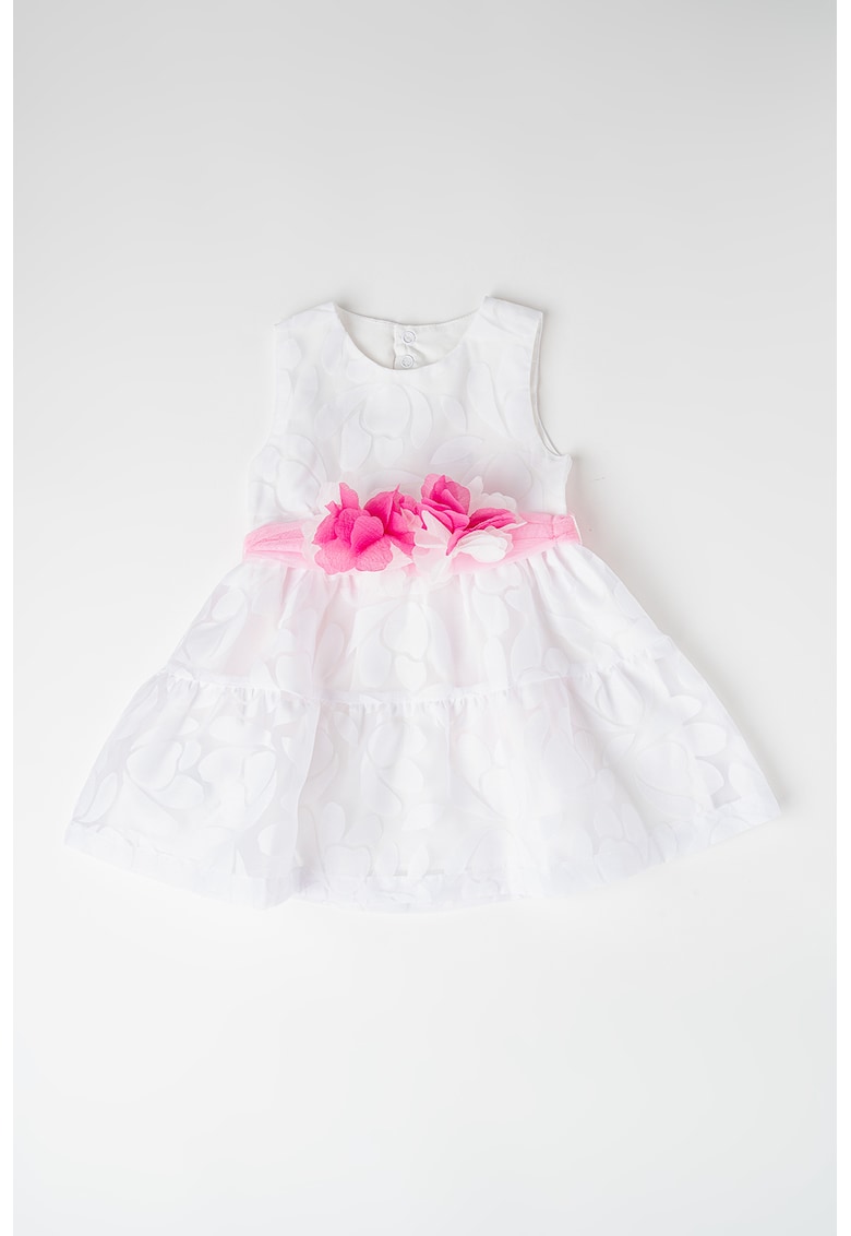 Oferte la Rochie fara maneci cu accesoriu floral - Alb/Roz