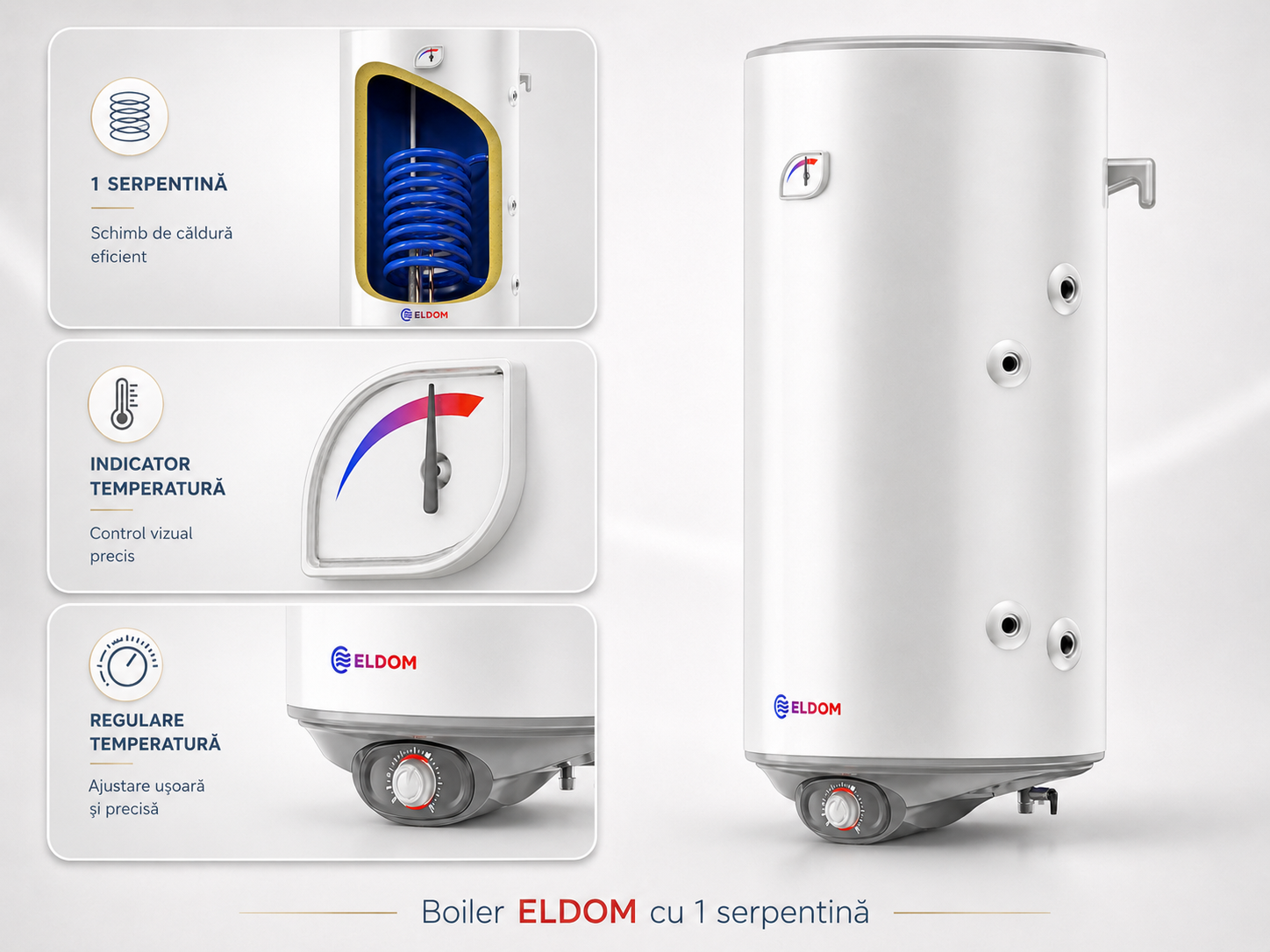 Oferte la Boiler termoelectric cu o serpentina Eldom GREEN LINE WVF10046FSR 100 Litri 2 Kw serpentina pe partea dreapta