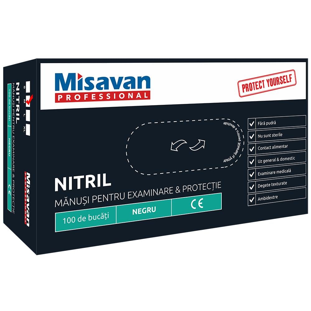 Oferte la Manusi menaj nitril Misavan, negru, M, 100 buc/set