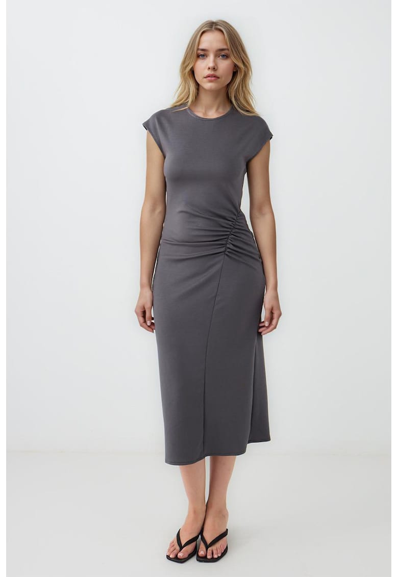 Oferte la Rochie midi din amestec de modal cu pliu elastic - Gri inchis