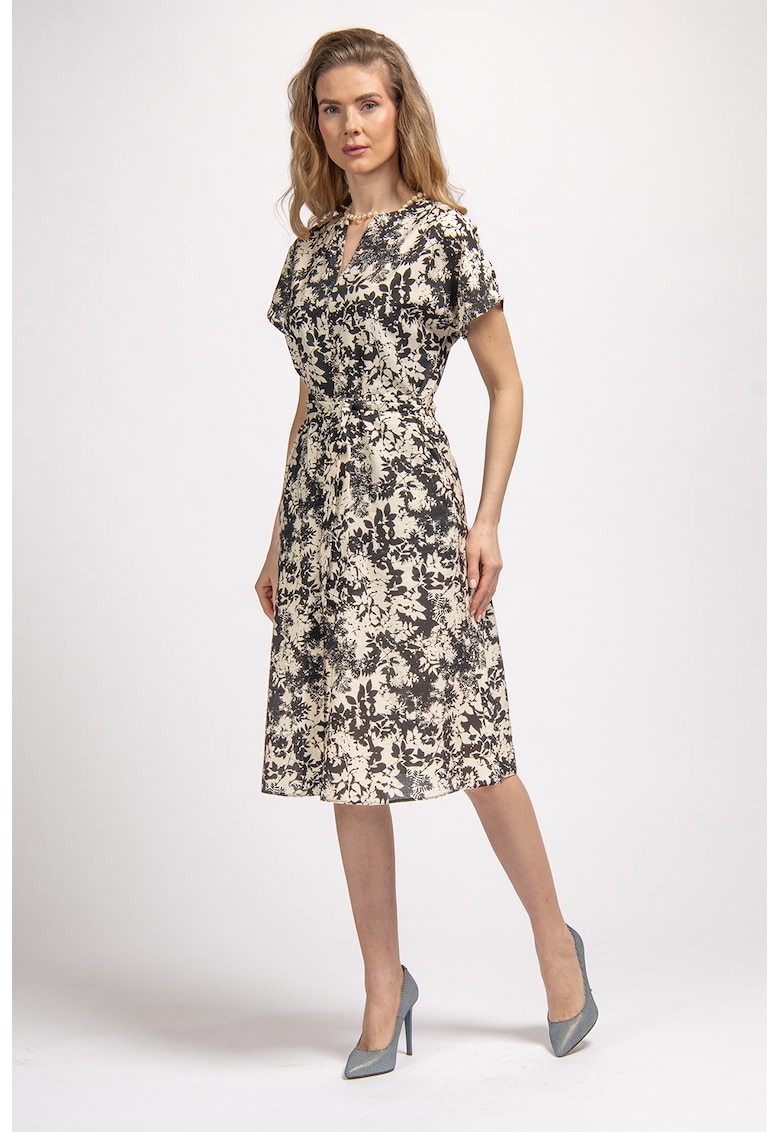 Oferte la Rochie midi cu model floral si buzunare laterale - Bej deschis