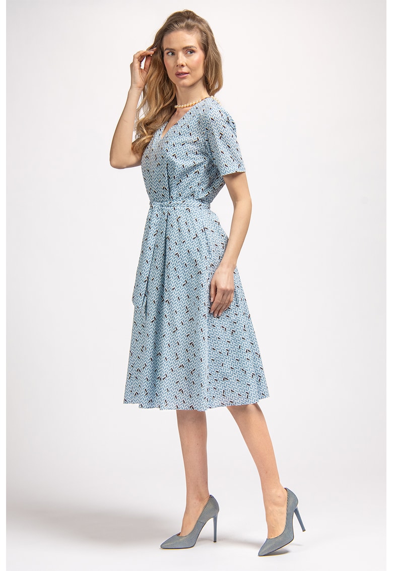 Oferte la Rochie cu decolteu in V si buzunare laterale - Albastru deschis