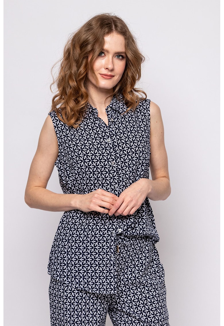 Oferte la Camasa fara maneci cu imprimeu Ruanna - Alb murdar/Bleumarin