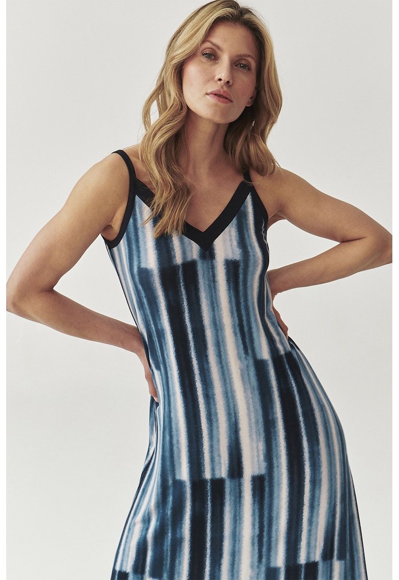 Oferte la Rochie lunga cu croiala dreapta - model si slit lateral - Alb/Albastru