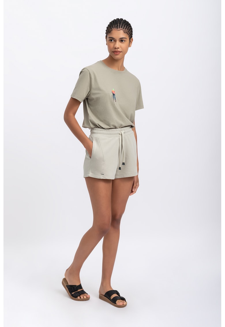 Oferte la Pantaloni scurti cu talie inalta si snur - Crem