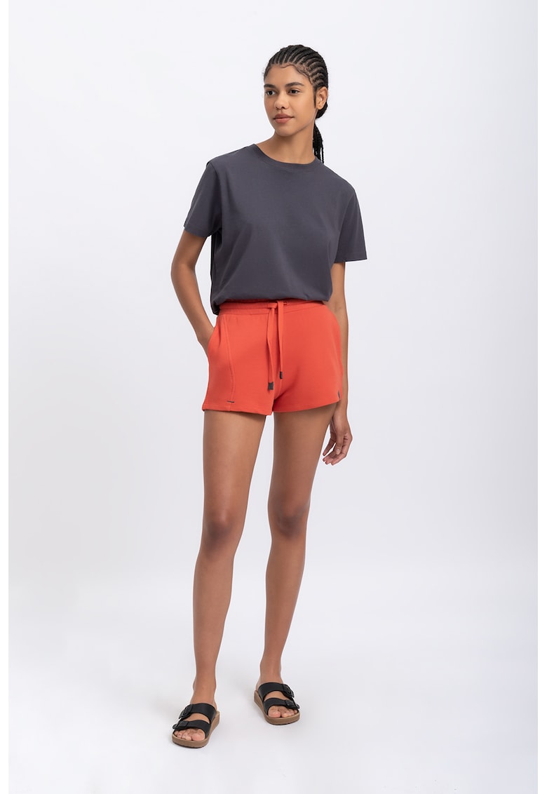 Oferte la Pantaloni scurti cu talie inalta si snur - Coral