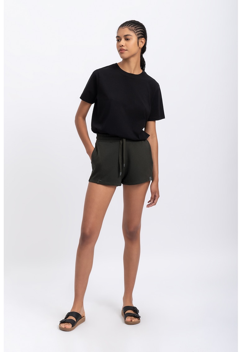 Oferte la Pantaloni scurti cu talie inalta si snur - Negru stins
