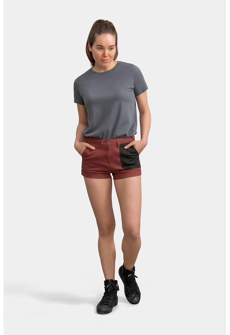 Oferte la Pantaloni scurti de denim cu buzunar constrastant - Negru/Rosu inchis