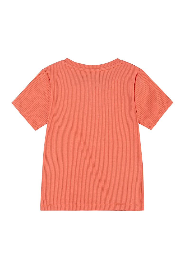 Oferte la Tricou striat cu decolteu la baza gatului - Coral
