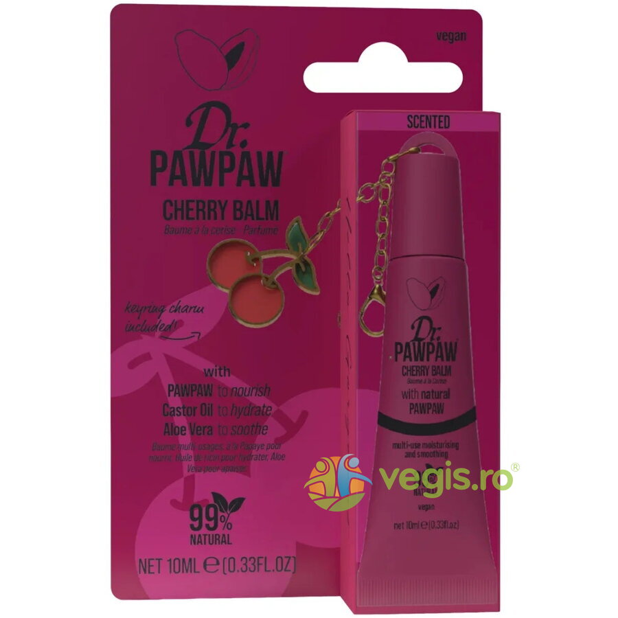 Oferte la Balsam de Buze Multifunctional cu Extract de Papaya, Ulei de Ricin si Aloe Vera cu Breloc Cherry 10ml