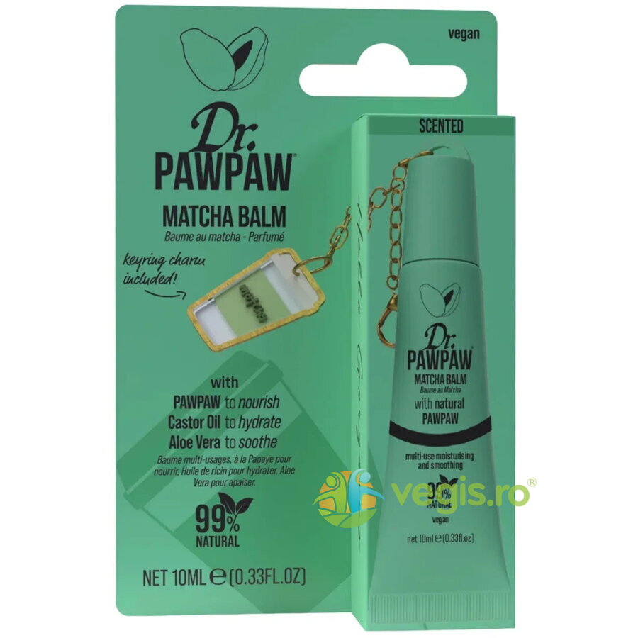 Oferte la Balsam de Buze Multifunctional cu Extract de Papaya, Ulei de Ricin si Aloe Vera cu Breloc Matcha 10ml