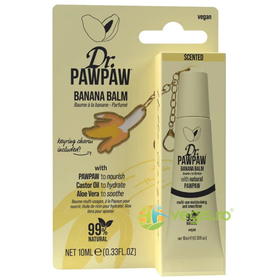 Oferte la Balsam de Buze Multifunctional cu Extract de Papaya, Ulei de Ricin si Aloe Vera cu Breloc Banana 10ml