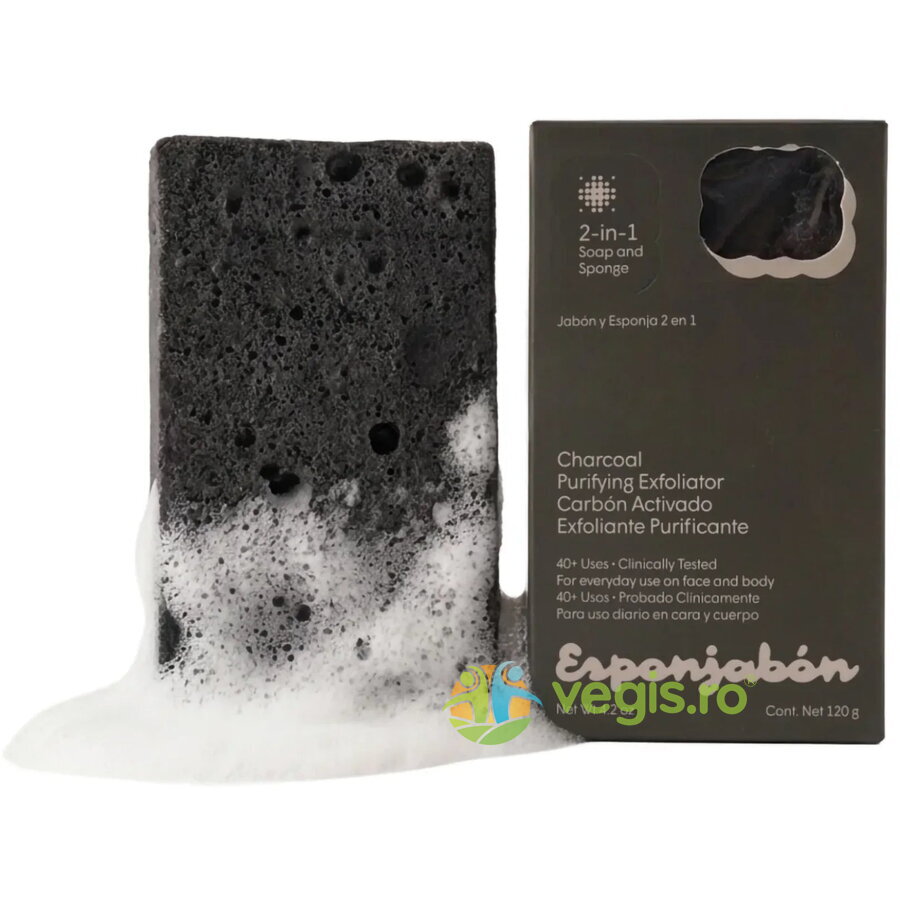 Oferte la Burete de Baie si Sapun Incorporat 2 in 1 cu Efect Purifiant si Exfoliant cu Carbune Activ 120g