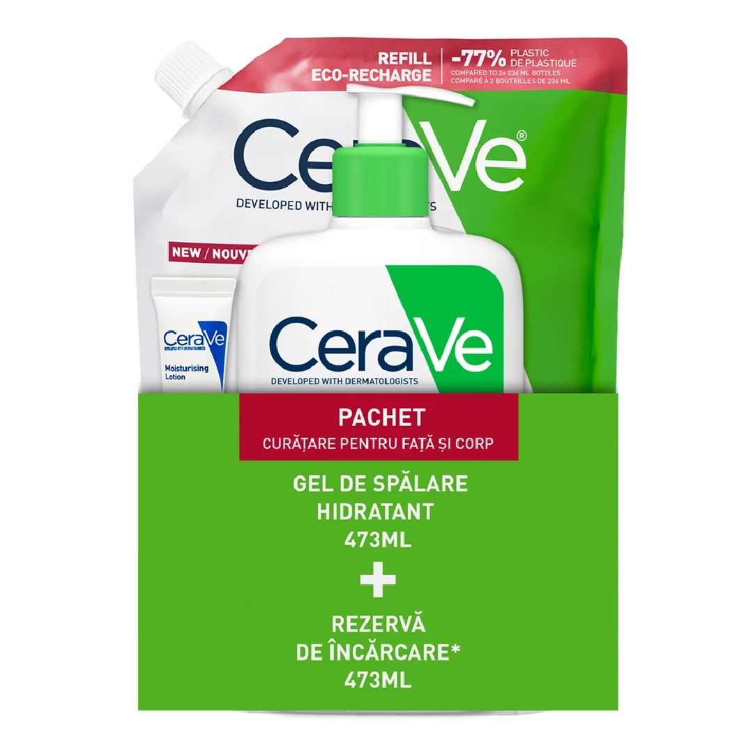Oferte la Pachet CeraVe Gel de spalare hidratant, 473 ml + Rezerva Gel de spalare hidratant, 473 ml