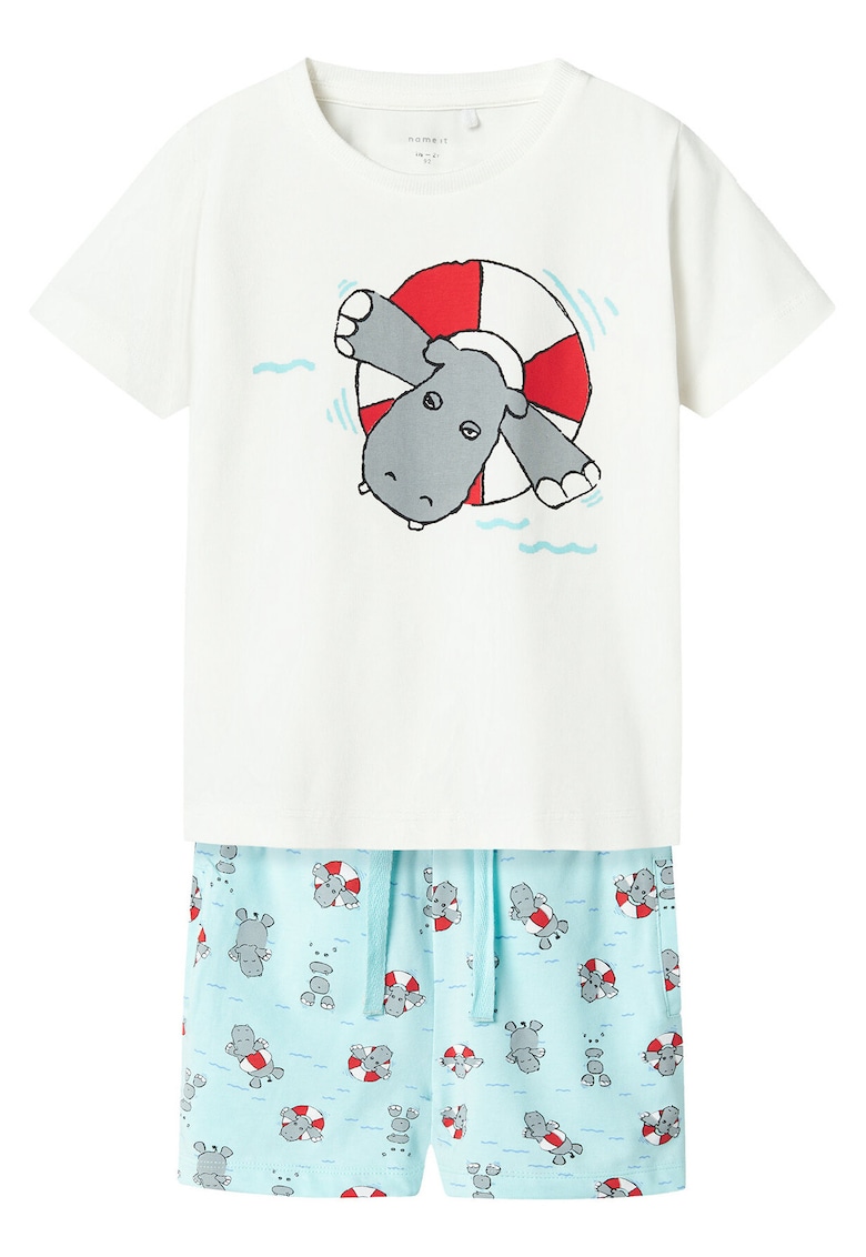 Oferte la Set tricou si pantaloni scurti baieti  13241038 - Bumbac organic - Alb/Albastru deschis - Alb/Albastru deschis