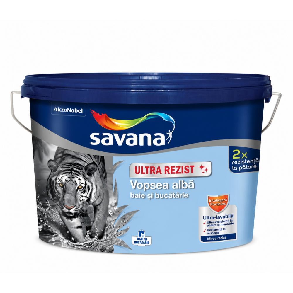 Oferte la Vopsea ultra-lavabila antimucegai Savana Ultra Rezist, interior, baie si bucatarie, alb, 4 l
