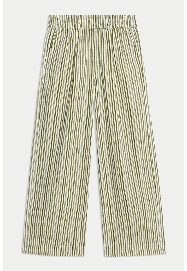 Oferte la Pantaloni drepti din amestec de in - Alb/Maro/Verde pal
