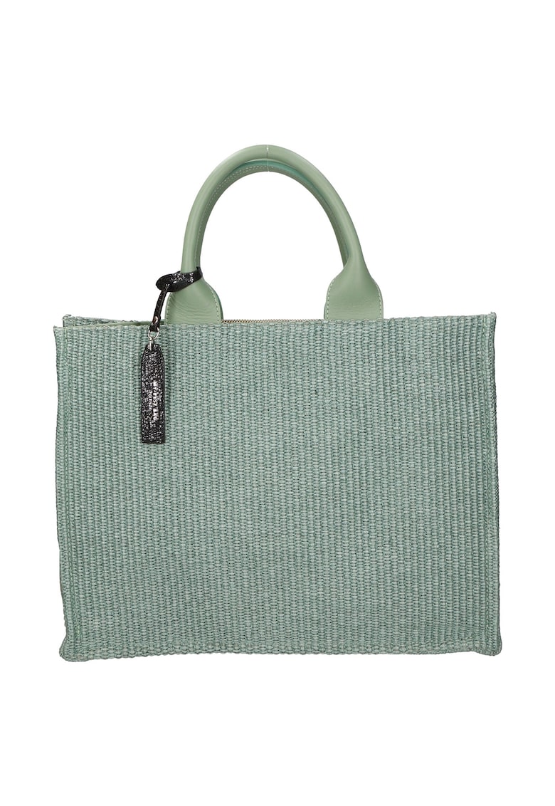 Oferte la Geanta de piele si material textil cu maner - Verde menta