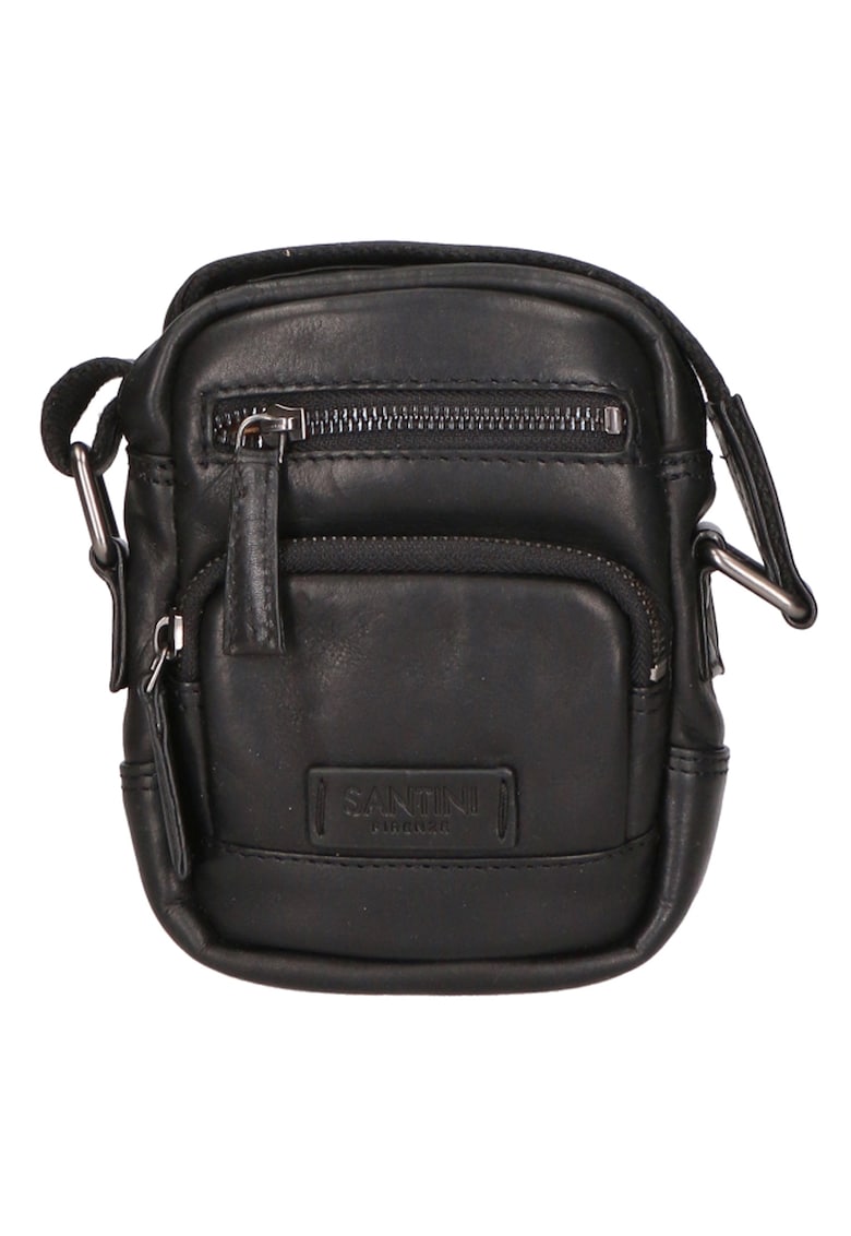 Oferte la Geanta crossbody unisex de piele cu buzunare multiple - Negru