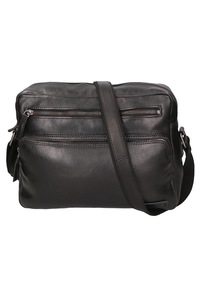 Oferte la Geanta crossbody unisex de piele cu buzunare multiple - Negru