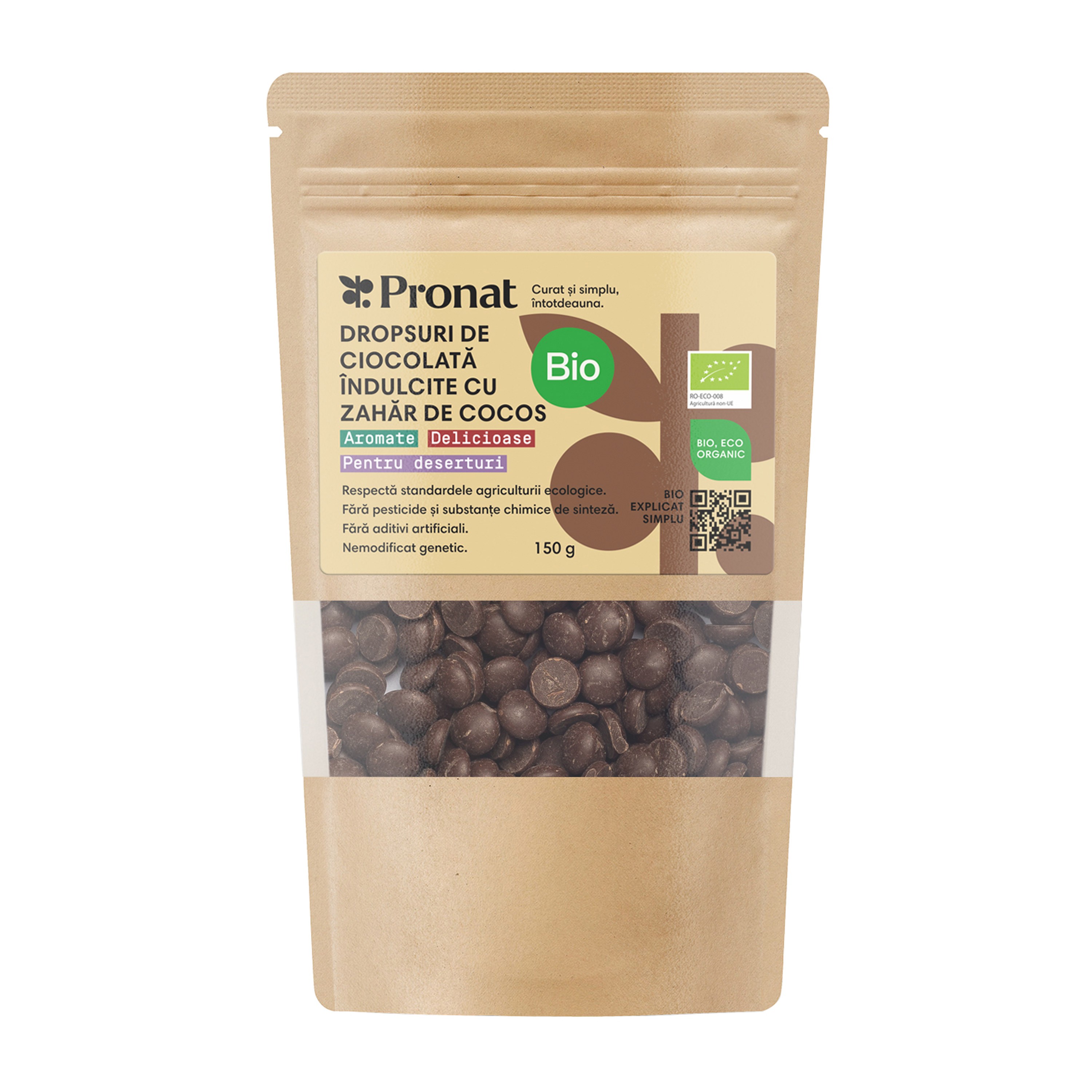 Oferte la Dropsuri bio de ciocolată îndulcite cu zahăr de cocos, 150g Pronat