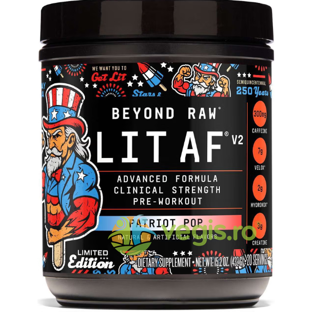 Oferte la Formula Avansata de Pre-Workout LIT AF™ V2 cu Aroma de Patriot Pop 432g