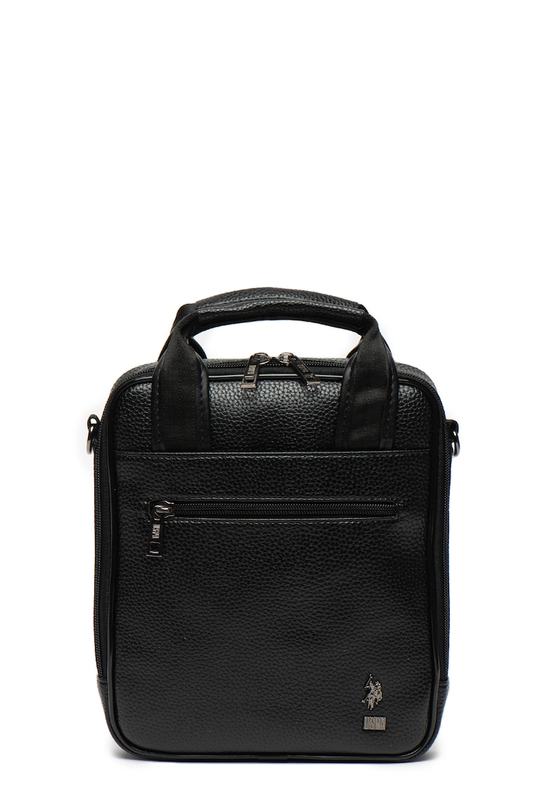 Oferte la Geanta crossbody de piele ecologica - cu aplicatie logo - Negru/Argintiu inchis
