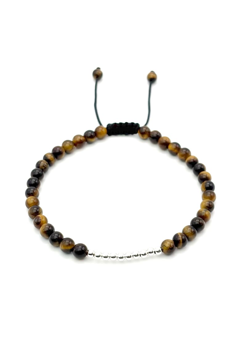 Oferte la Bratara cu bile din Argint 925 si pietre naturale semipretioase Ochi de Tigru - snur negru reglabil - barbat