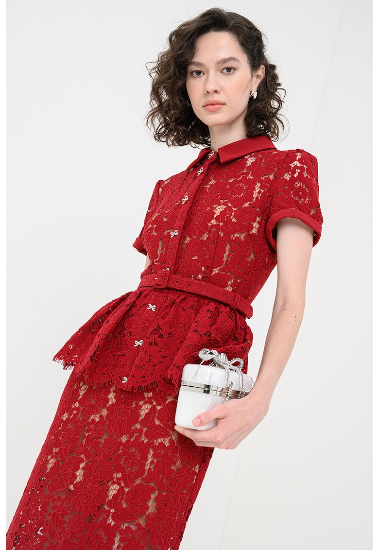 Oferte la Rochie midi din dantela cu detaliu volane - Visiniu