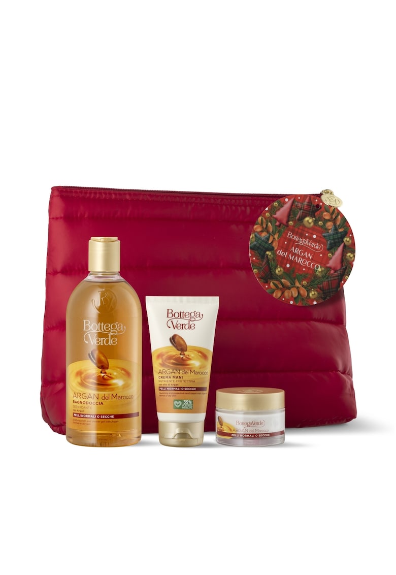 Oferte la Set Cadou Ingrijire Delicata Corp -  Gel de Dus - Crema de Maini si Crema de Fata - cu Aroma Orientala de Argan - in Ambalaj Textil - Argan del Marocco - Hidrateaza si Curata Pielea - Ideal pentru Ingrijire Zilnica - 400 ML - 50 ML - 75 ML