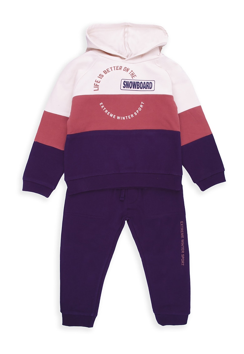 Oferte la Set de hanorac cu model colorblock si pantaloni cu snur - 2 piese - Violet deschis/Roz inchis/Violet aubergine