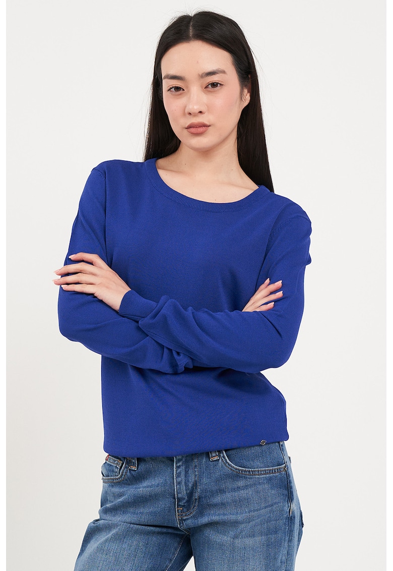 Oferte la Pulover tricotat fin cu model uni - Albastru inchis