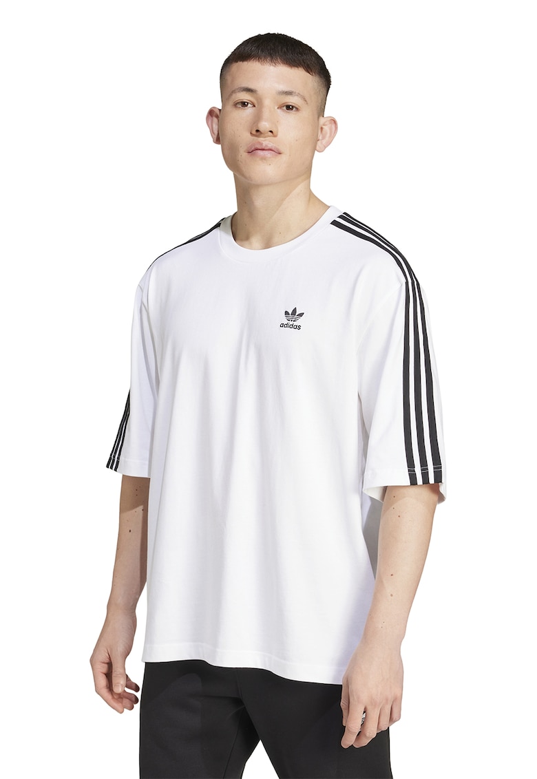 Oferte la Tricou supradimensionat din bumbac cu detalii logo - Alb/Gri inchis
