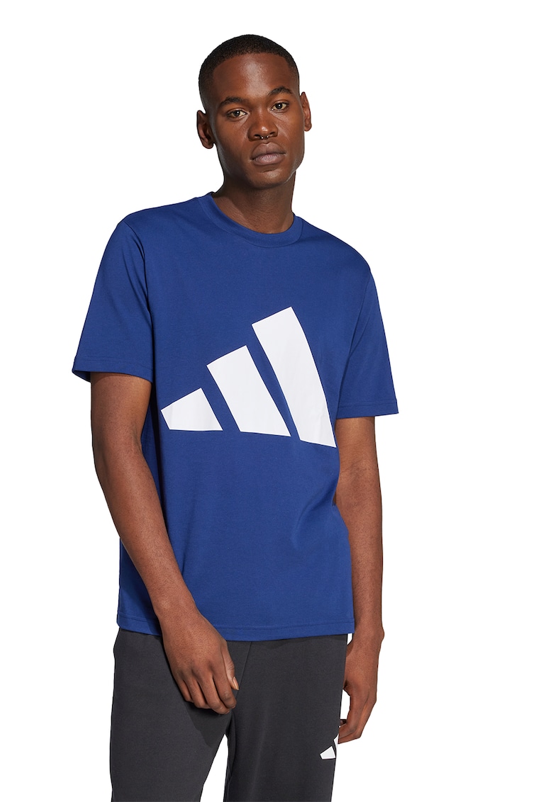 Oferte la Tricou cu decolteu la baza gatului si imprimeu logo - Alb/Albastru inchis