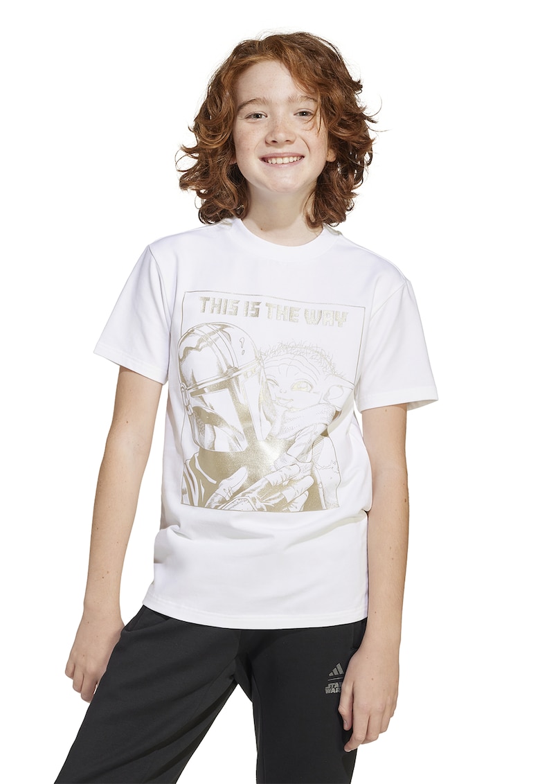Oferte la Tricou cu decolteu la baza gatului si imprimeu cu Star Wars - Alb/Auriu