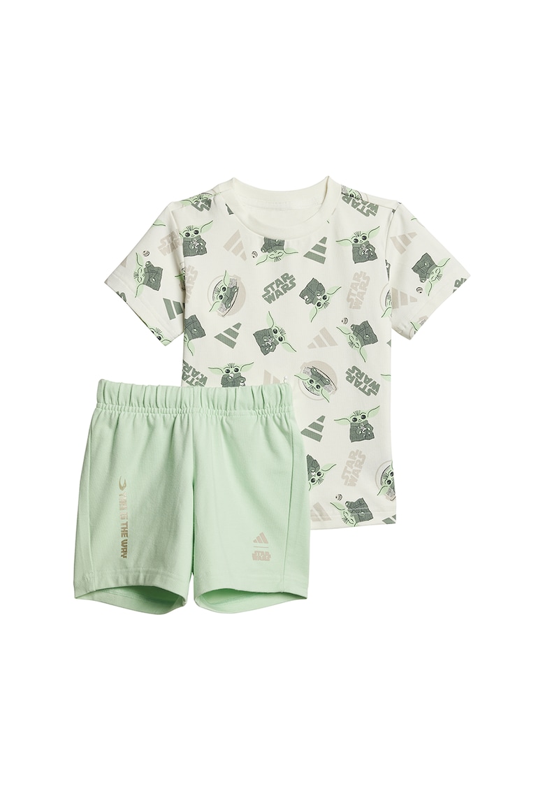 Oferte la Set de tricou si pantaloni scurti din amestec de bumbac cu model cu Star Wars - Verde pal/Alb murdar