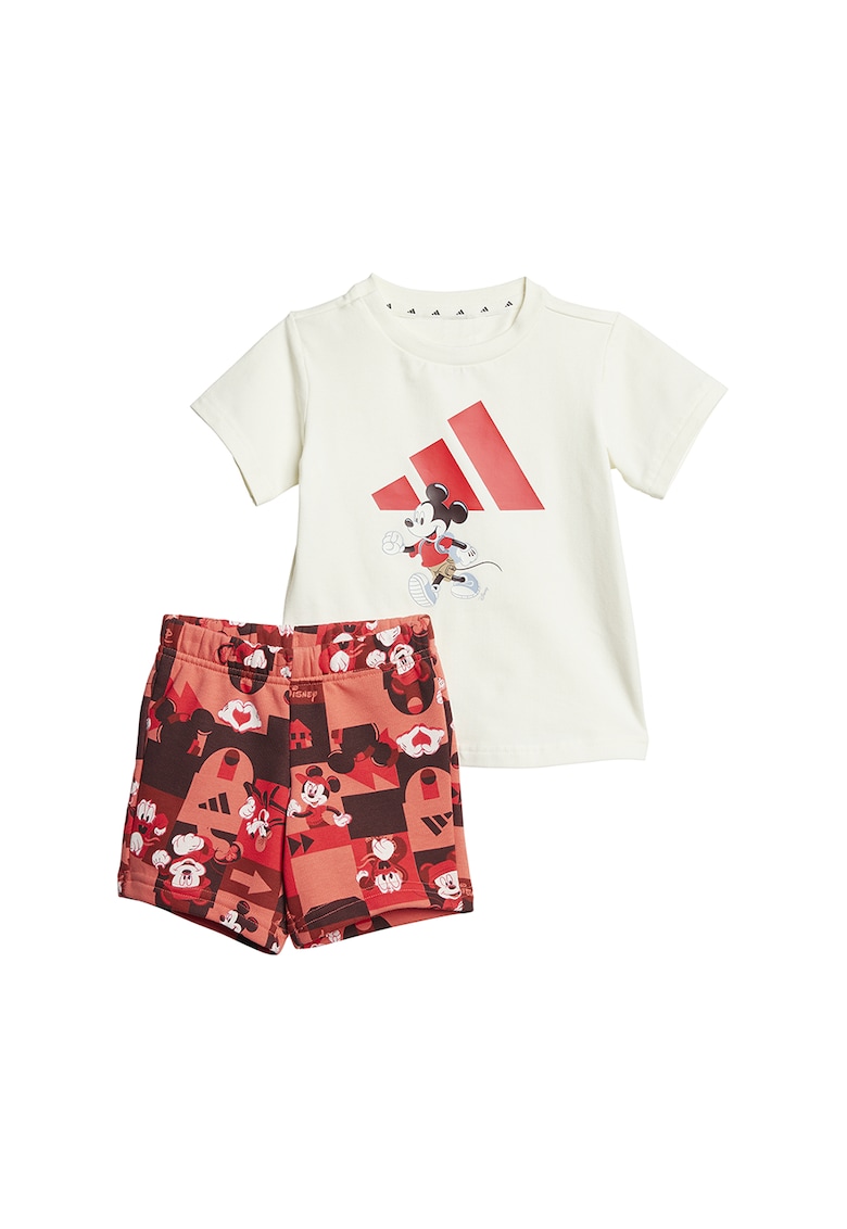 Oferte la Set de tricou si pantaloni scurti din amestec de bumbac cu Mickey Mouse - Rosu/Alb/Portocaliu