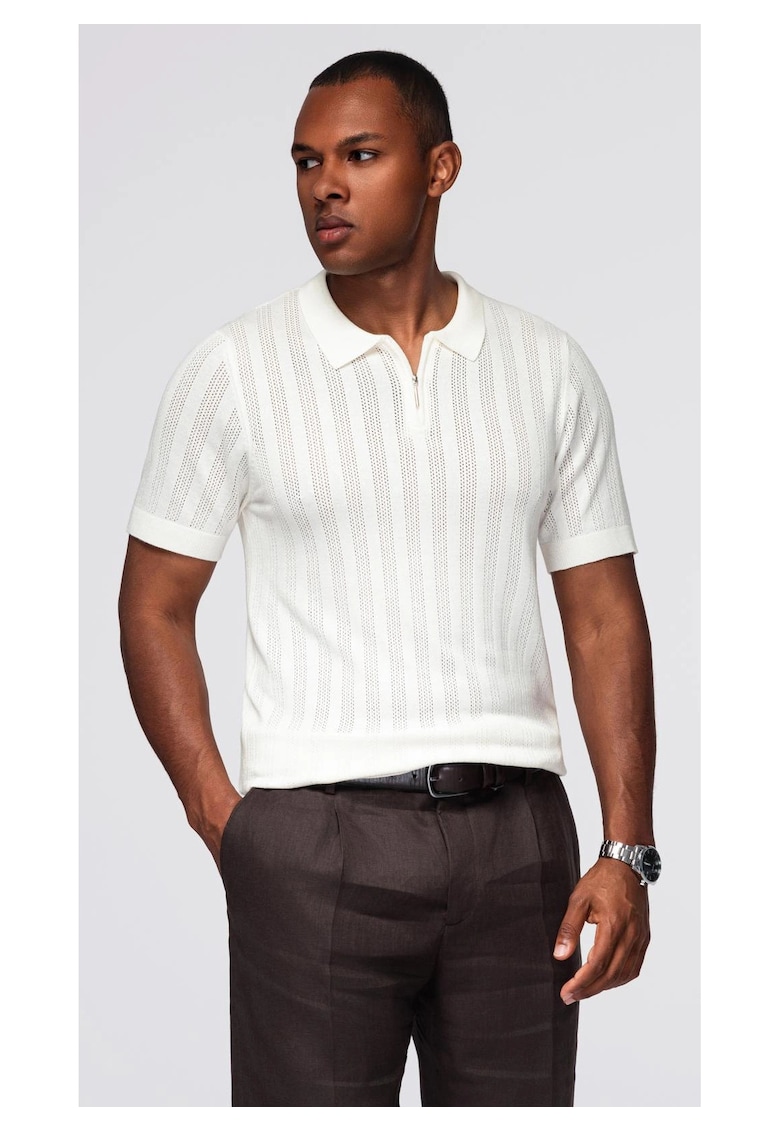 Oferte la Tricou polo din viscoza cu fermoar  OM-POSS-0158 - Alb