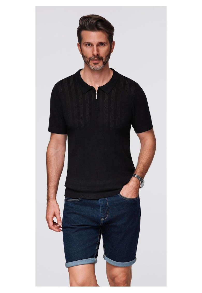 Oferte la Tricou polo din viscoza cu fermoar  OM-POSS-0158 - Negru