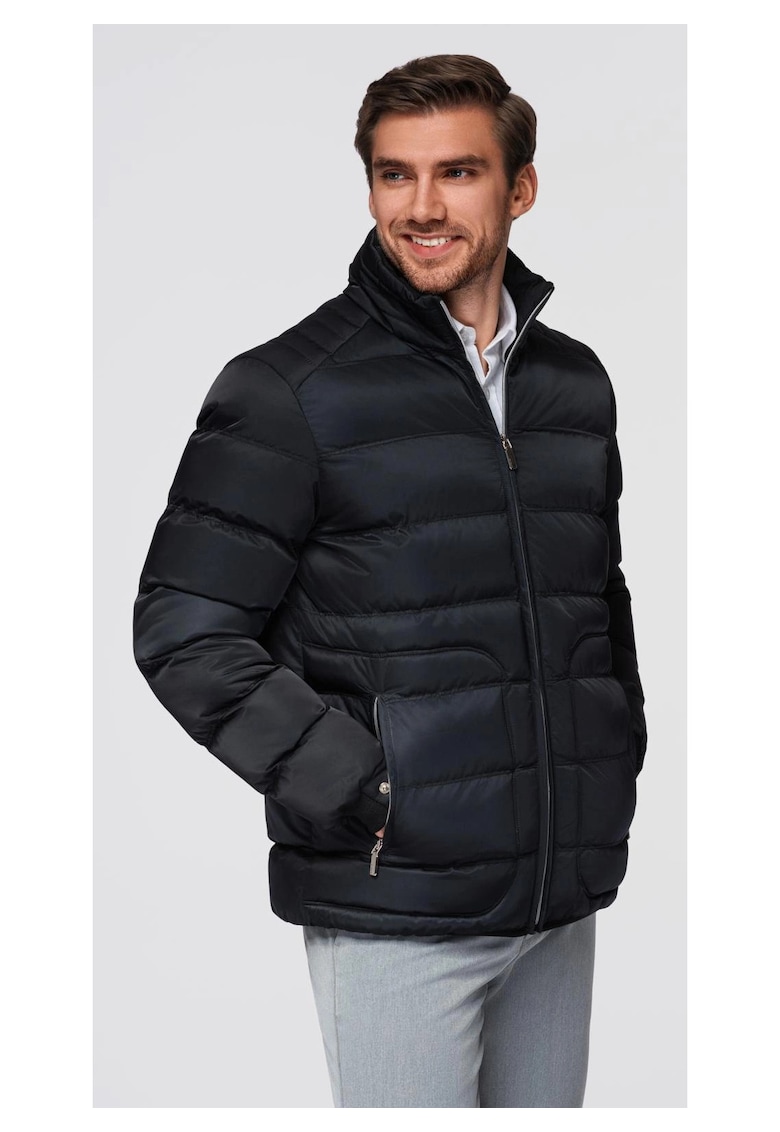 Oferte la Jacheta matlasata lucioasa cu guler inalt  OM-JALP-0218 - Negru