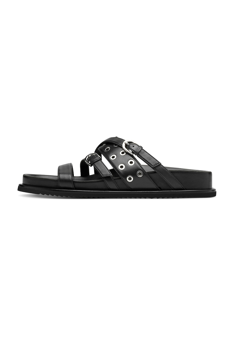 Oferte la Papuci de casa din piele cu perforatii metalice - Negru