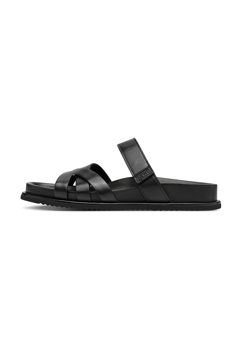 Oferte la Papuci de casa din piele cu banda velcro - Negru