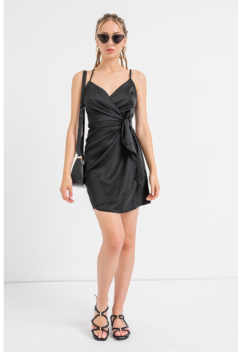 Oferte la Rochie satinata cu decolteu in V - Negru