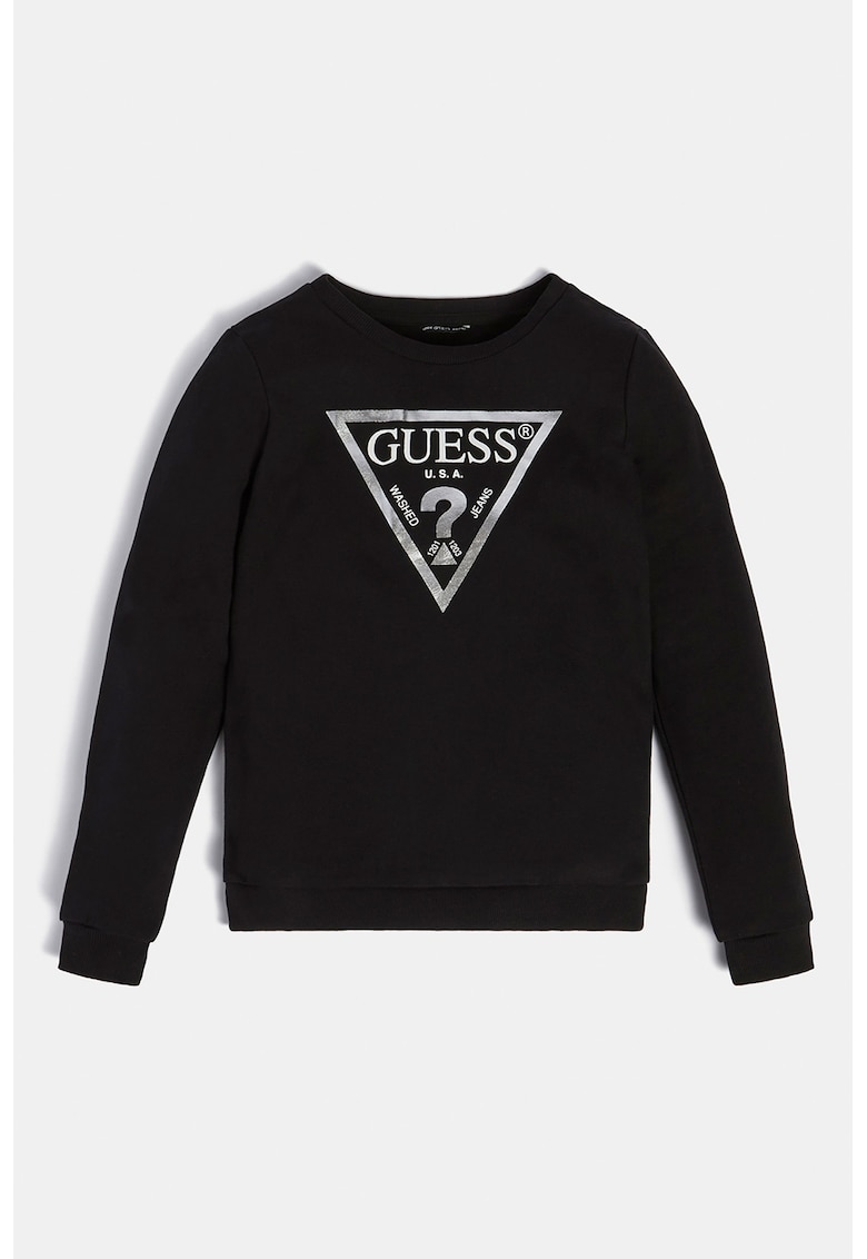 Oferte la Bluza de trening cu decolteu la baza gatului si imprimeu logo - Negru