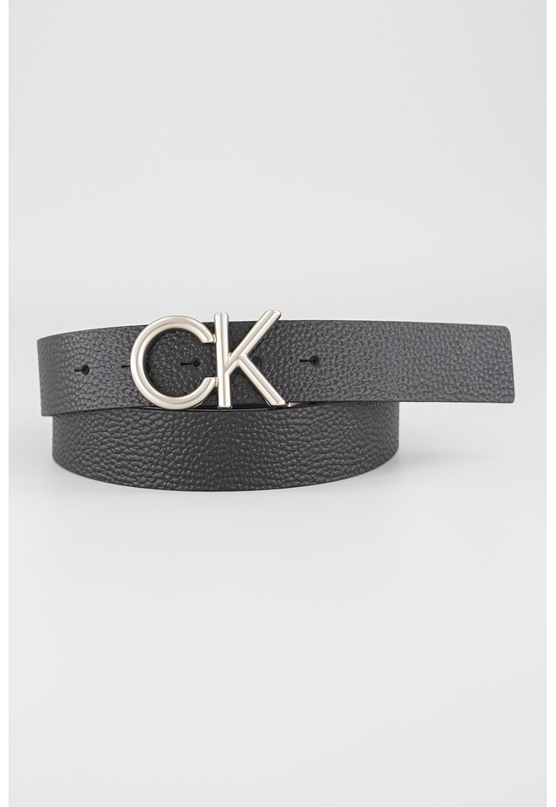 Oferte la Curea de piele cu catarama in forma de logo - Negru