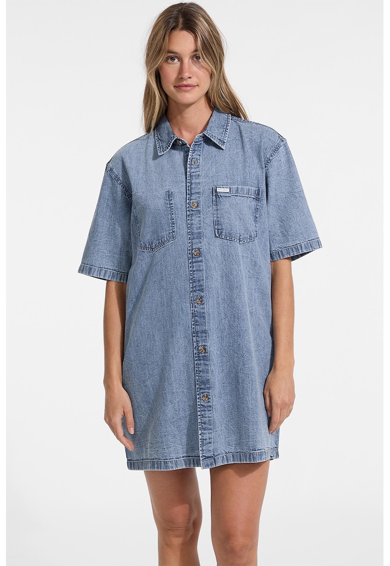 Oferte la Rochie scurta din denim - Albastru prafuit