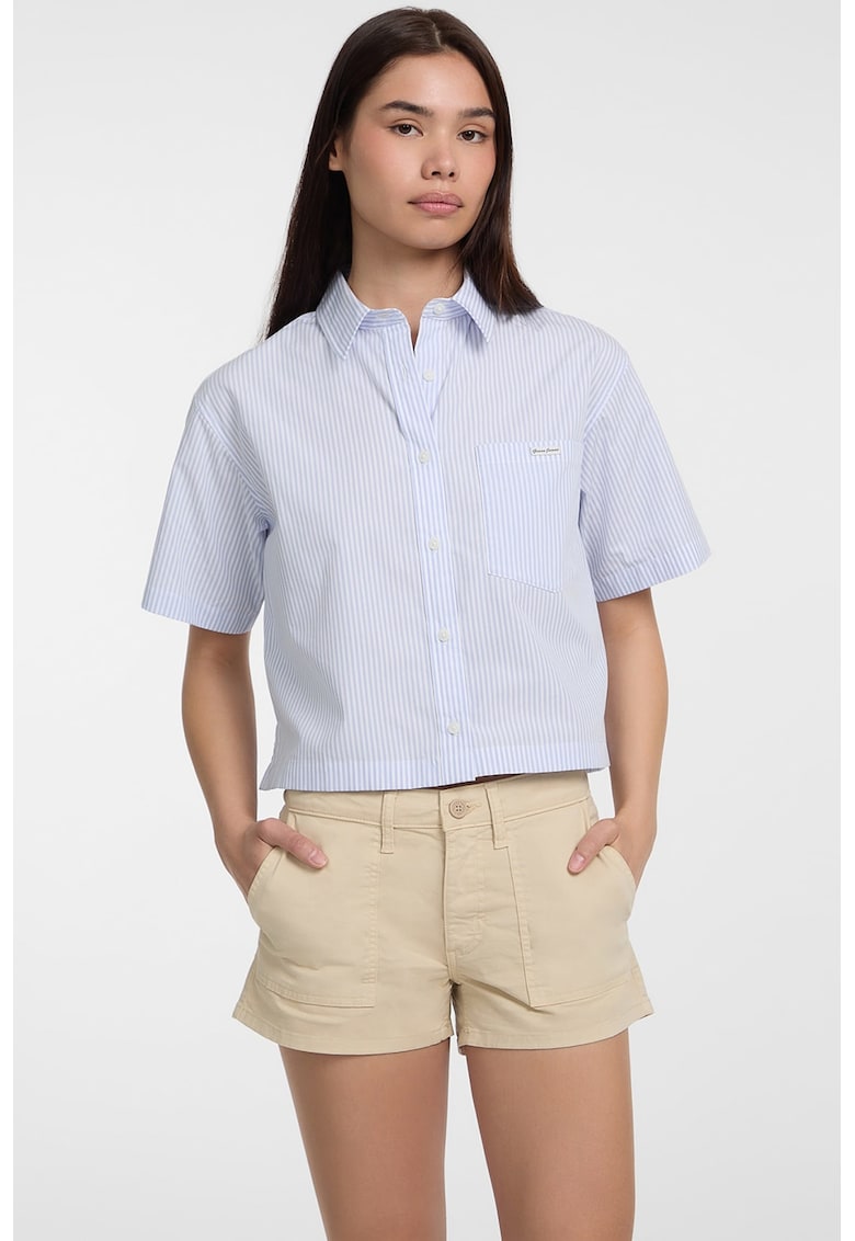 Oferte la Camasa crop lejera cu dungi - Albastru deschis