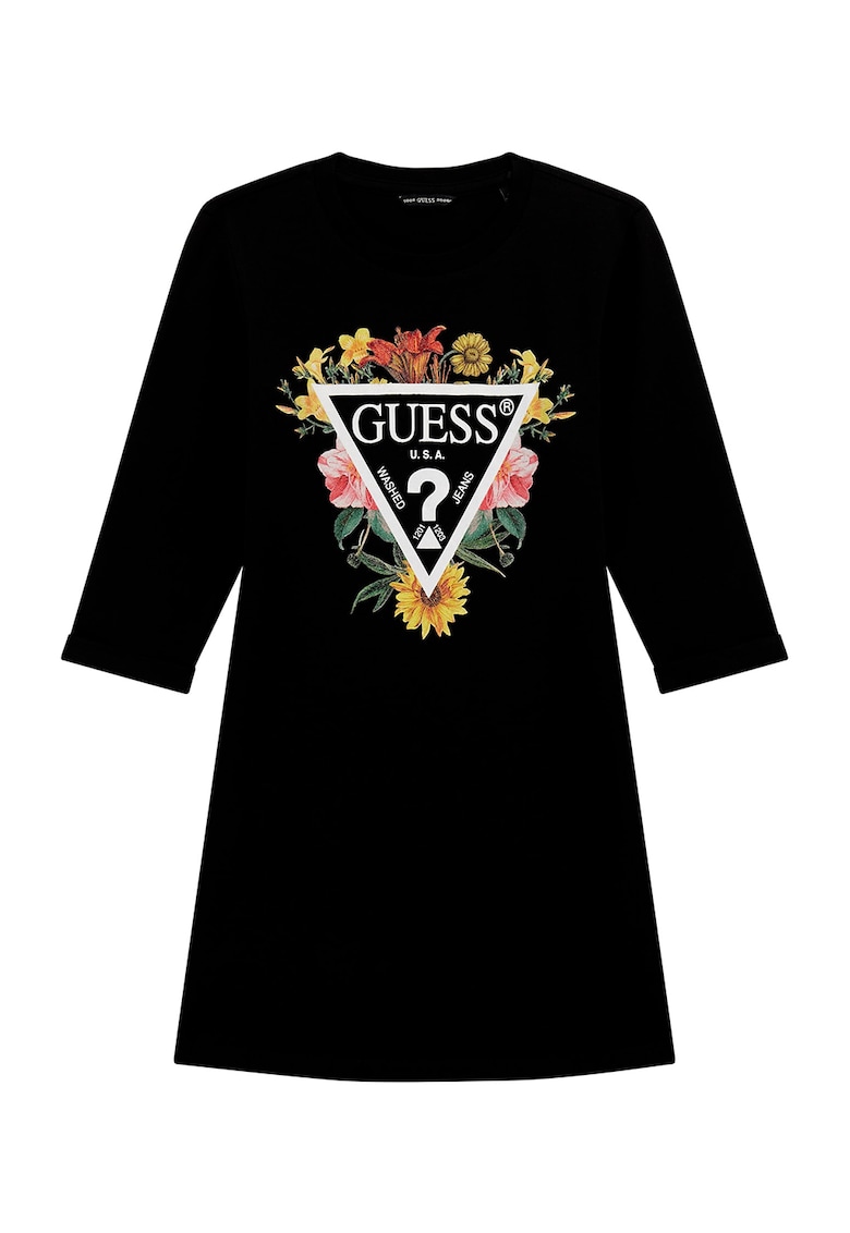 Oferte la Rochie-bluza de trening cu imprimeu logo - Negru/Galben/Alb optic