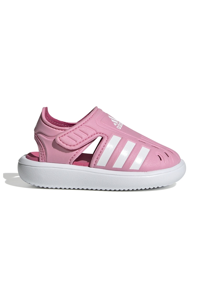 Oferte la Sandale cu varf inchis si logo contrastant - Roz pastel/Alb optic